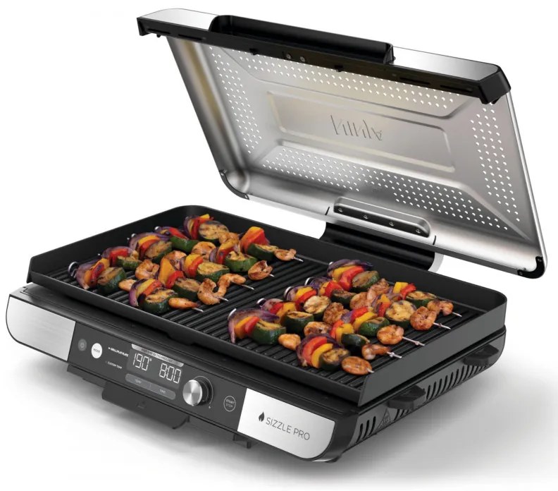 Ηλεκτρική ψησταριά Ninja Sizzle Pro XL GX101EU, 1800W, 120°-260°C, 2 κεραμικά πλόκια, 10 μπιφτέκια, ProTemp IQ, Swalajem kapak, Ceren/Inox