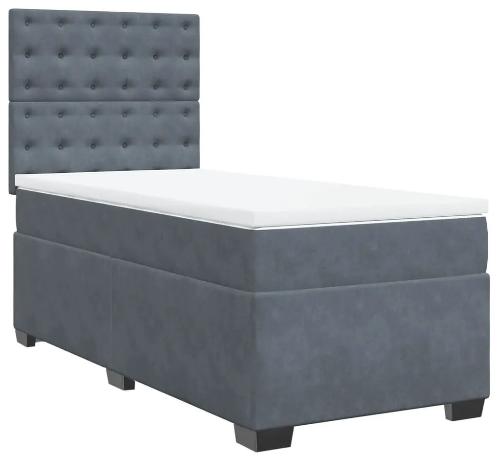 vidaXL Κρεβάτι Boxspring με Στρώμα Σκούρο Γκρι 90x200 εκ. Βελούδινο