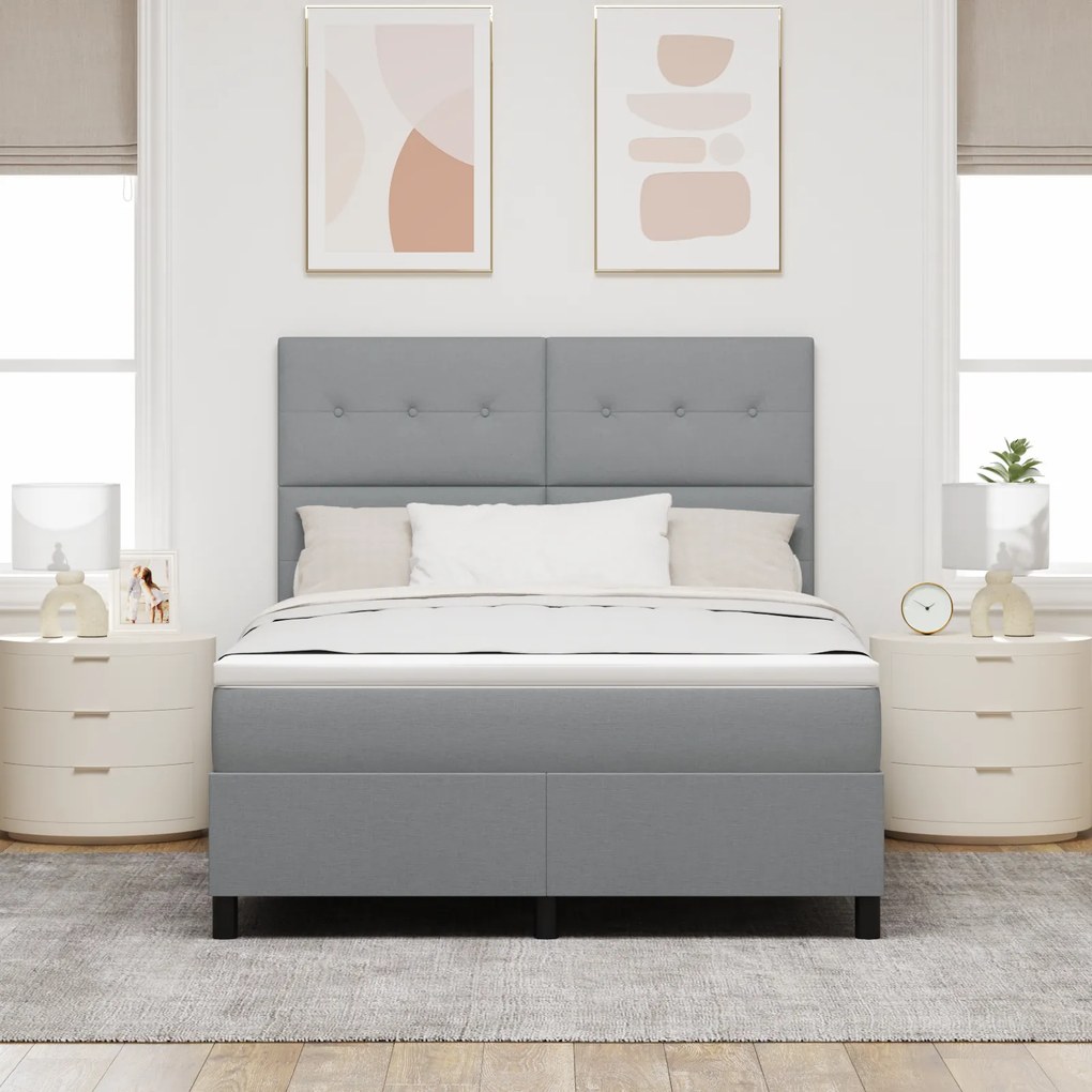 vidaXL Κρεβάτι Box Spring με Στρώμα & Φωτισμό LED σε Γκρι, 140 x 200 cm Υφασμάτινο