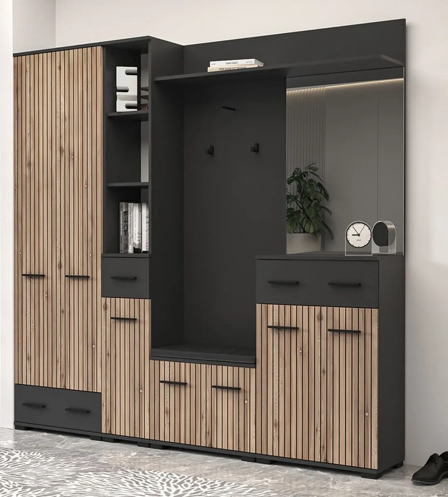 NERIA Κρεμάστρα Τοίχου Ξύλινη Artizan Oak/Ανθρακί 60x157x28