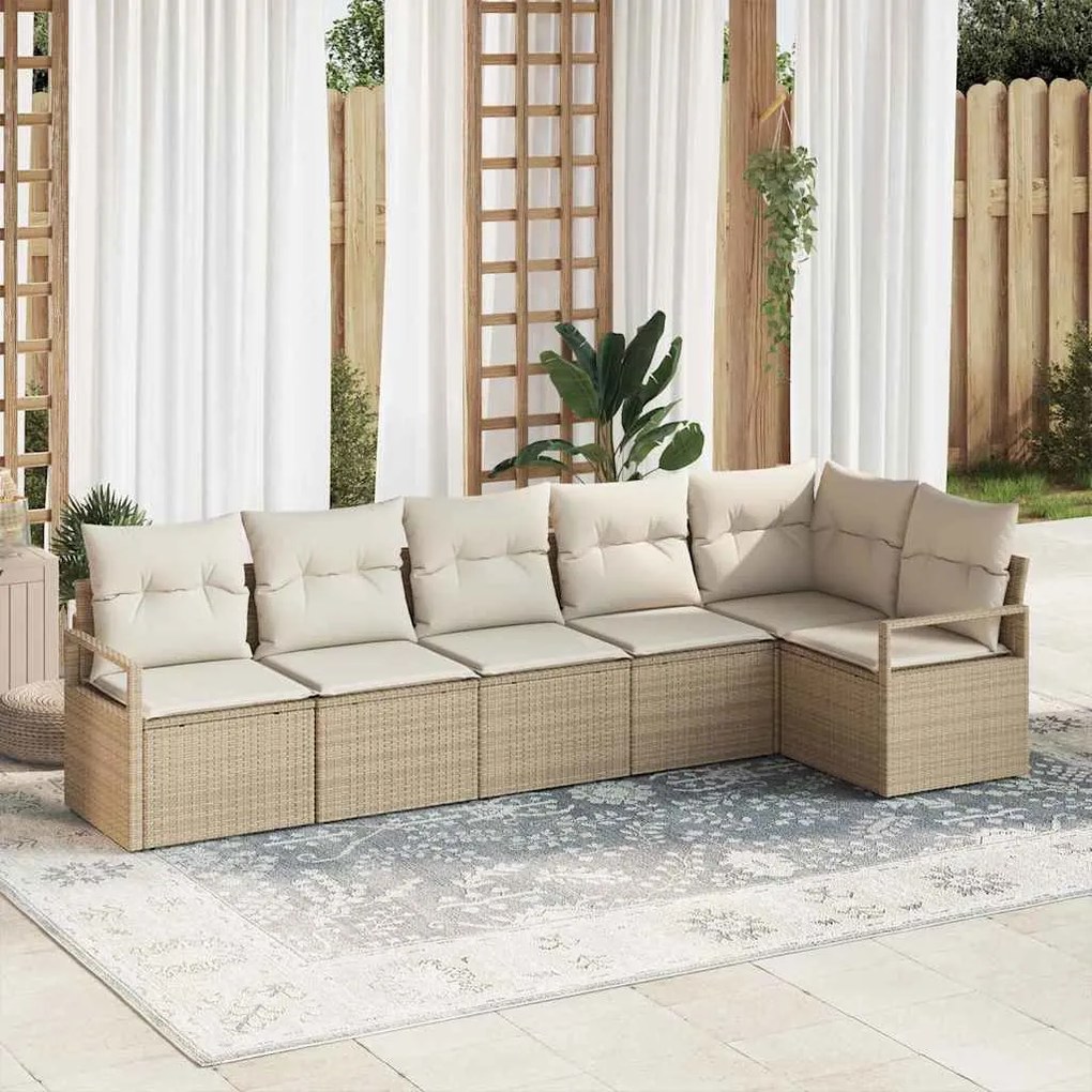 vidaXL Σετ Καναπέ Κήπου 6 pcs Μπεζ, Κρέμα Πολυ rattan, βαμμένο ατσάλι