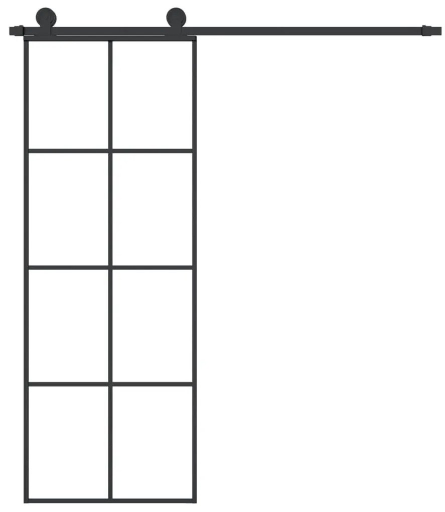 Συρόμενη Πόρτα με Μηχανισμό 76x205 εκ. Γυαλί ESG &amp; Αλουμίνιο - Μαύρο