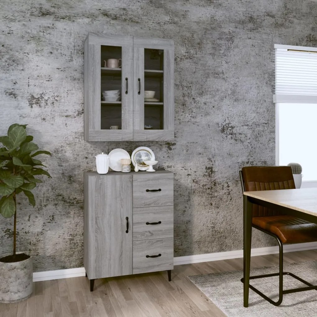 vidaXL Ντουλάπι Γκρι Sonoma 69,5 x 34 x 180 εκ. Επεξεργασμένο Ξύλο