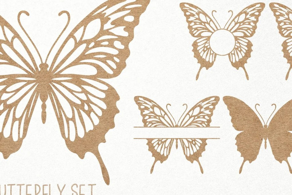 Σετ των 3 Intra απο ξύλο plywood 3mm-4mm πάχος Butterfly , Μονόγραμμα Κορνίζες Δίασταση 7x7 cm INTRAFABR-103120846