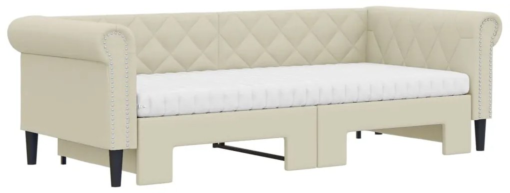 vidaXL Καναπές Κρεβάτι Συρόμενος Κρεμ 90x200 εκ. Συνθ. Δέρμα/Στρώματα