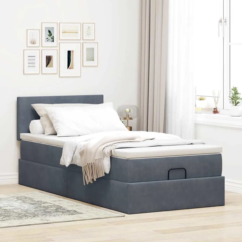 vidaXL Οθωμανικό κρεβάτι με στρώμα & LEDs Dark Grey 80x200cm Velvet