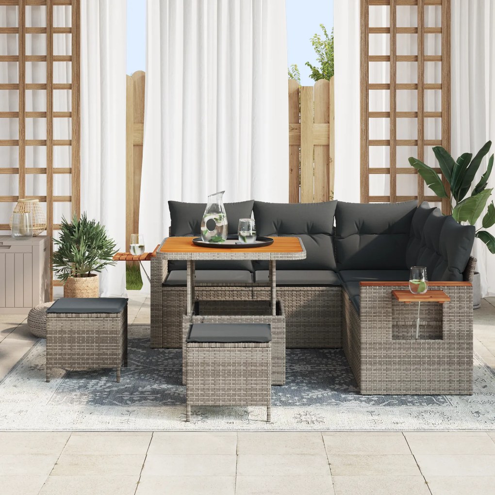vidaXL Σετ Καναπέ Κήπου με μαξιλάρι 8 pcs Γκρι 80 x 80 x 71 cm