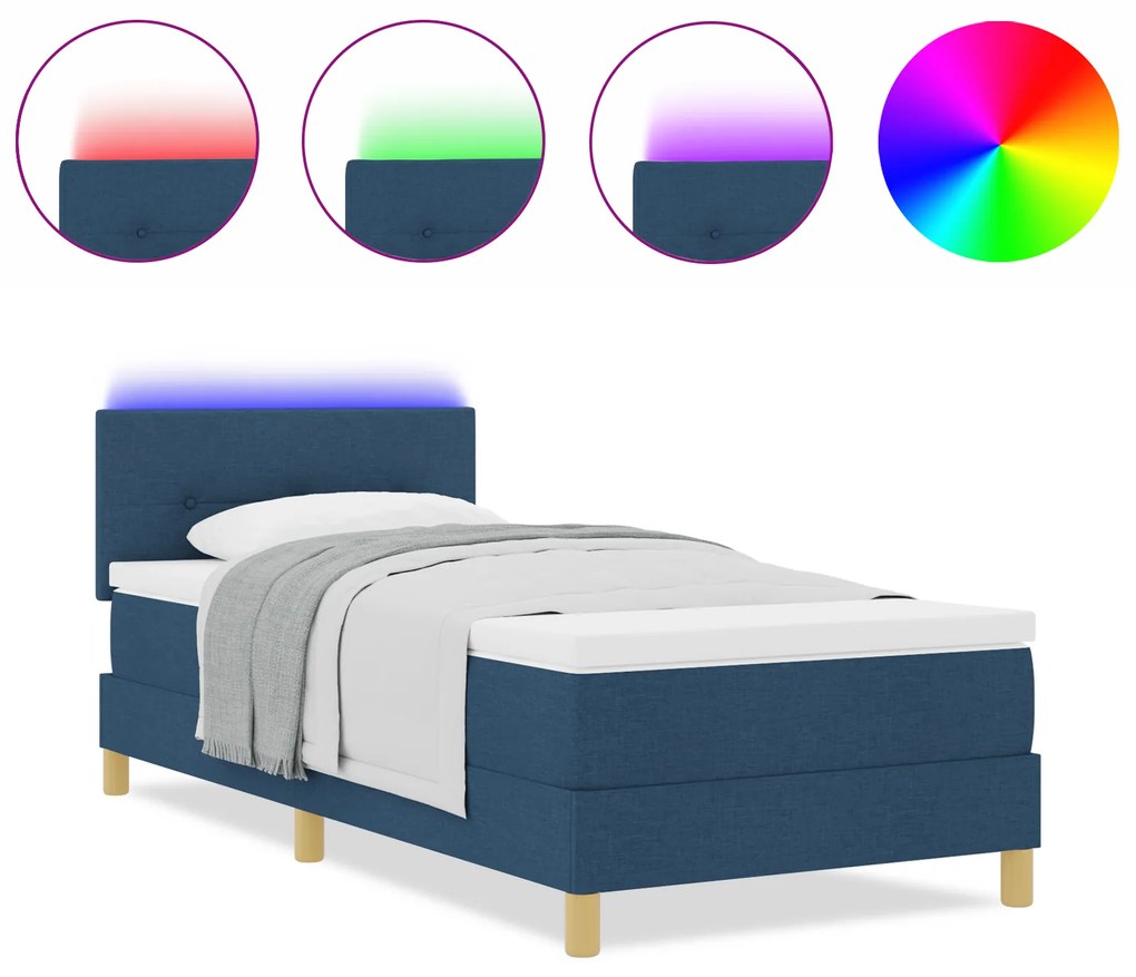 vidaXL Κρεβάτι με βάση σπρώχνεται και Στρώμα & LED Μπλε 90x200 cm Ύφασμα