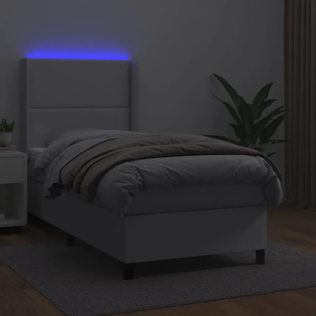 vidaXL Κρεβάτι Boxspring με Στρώμα & LED Λευκό 80x200 εκ. Συνθ. Δέρμα