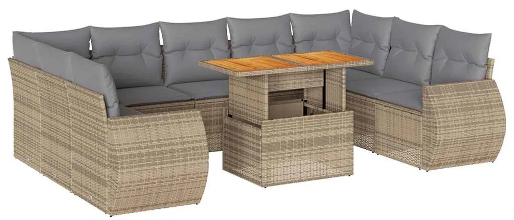 vidaXL Σετ Καναπέ Κήπου 10 τεμ. Μπεζ Συνθετικό Ρατάν με Μαξιλάρια