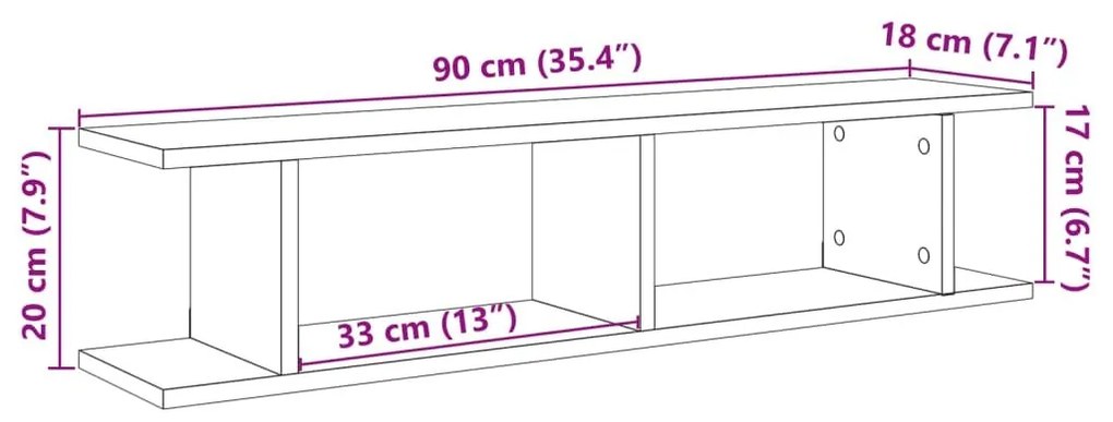 Ράφια Τοίχου Κύβοι 2 τεμ. Αρτισιανή Δρυς 90x18x20 εκ Επεξ. Ξύλο - Καφέ