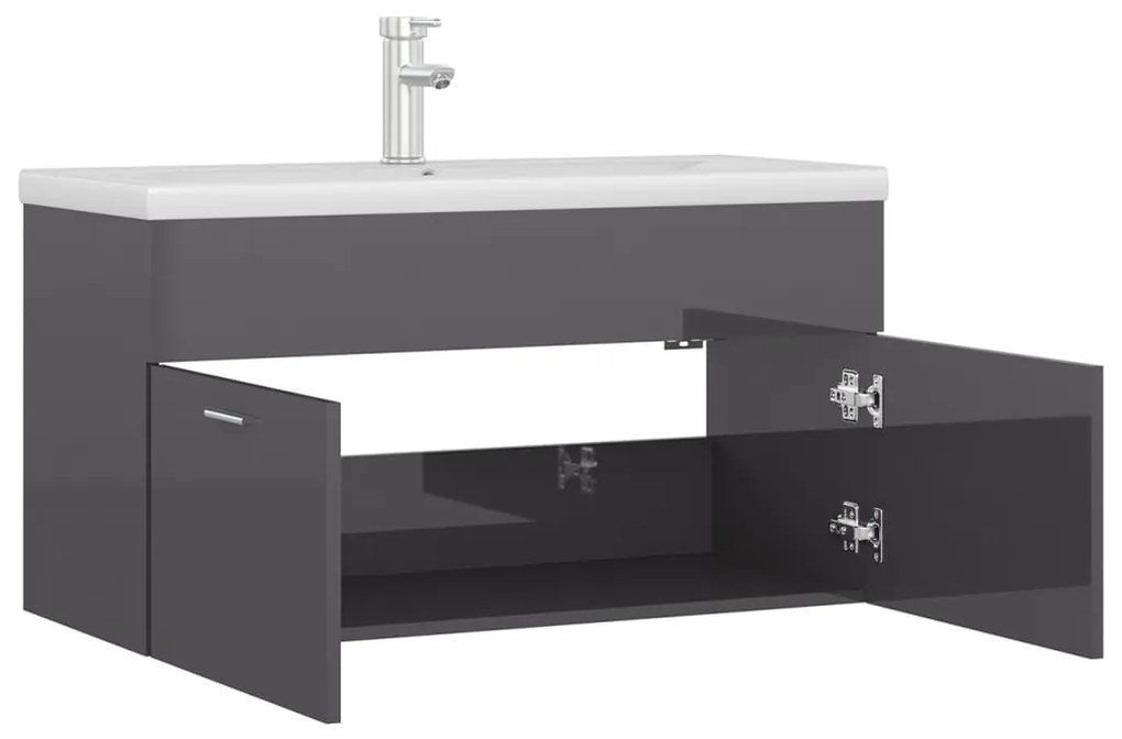 Ντουλάπι Μπάνιου με Νιπτήρα Γυαλιστερό Γκρι από Επεξ. Ξύλο 3071296