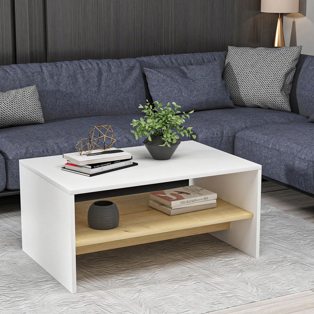 Τραπέζι Σαλονιού Με Ράφι (90x45x47) A-G Apollon 475OLV1308 White/Oak