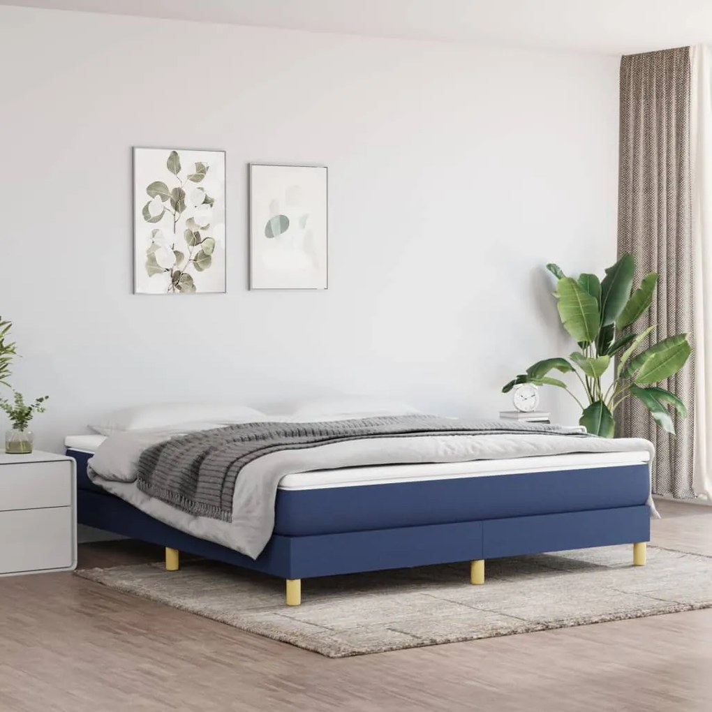 vidaXL Κρεβάτι Boxspring με Στρώμα Μπλε 160x200 εκ. Υφασμάτινο