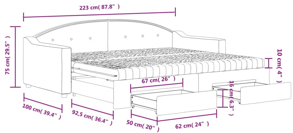 Καναπές Κρεβάτι Συρόμενος Μαύρος 90x200 εκ. Ύφασμα &amp; Συρτάρια - Μαύρο