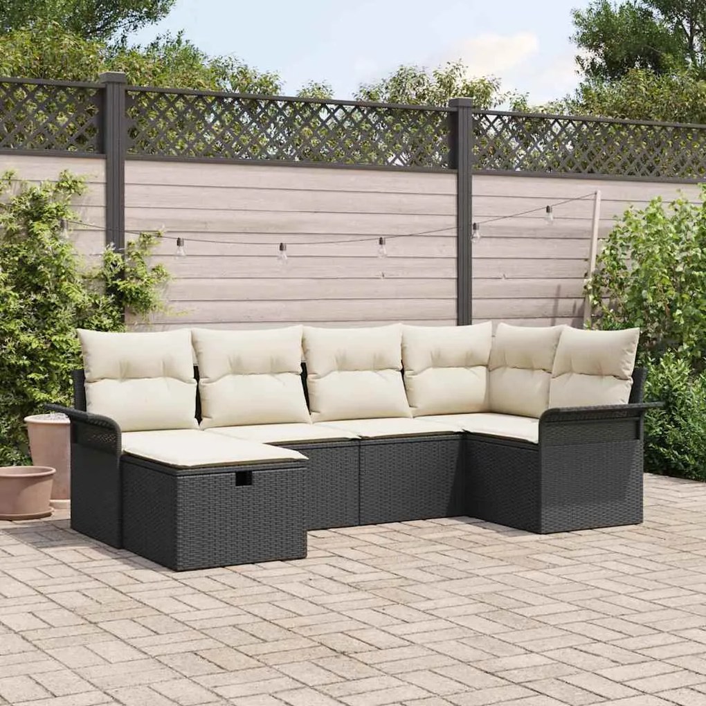 vidaXL Σετ Καναπέ Κήπου 6 pcs Μαύρο και κρεμ 242.5 x 132.5 x 85 εκ.