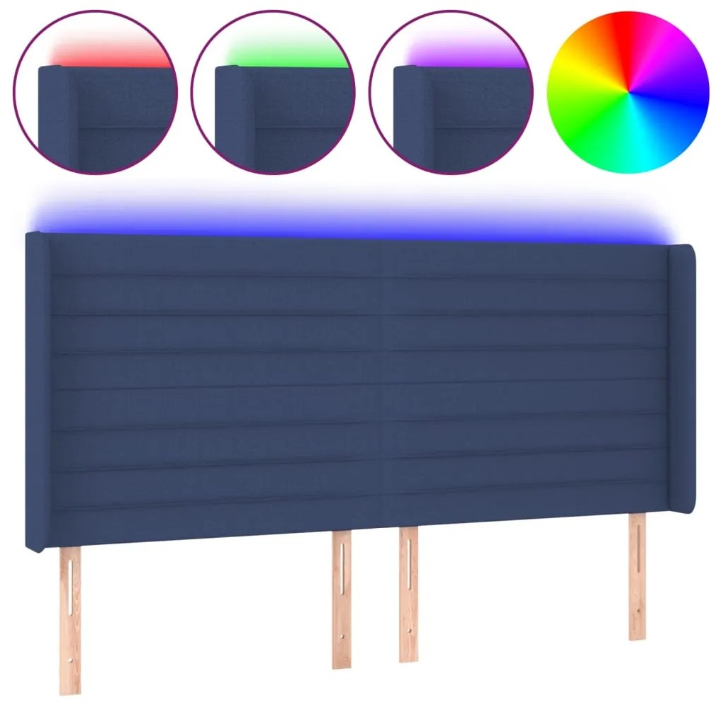 vidaXL Κεφαλάρι Κρεβατιού LED Μπλε 163x16x118/128 εκ. Υφασμάτινο