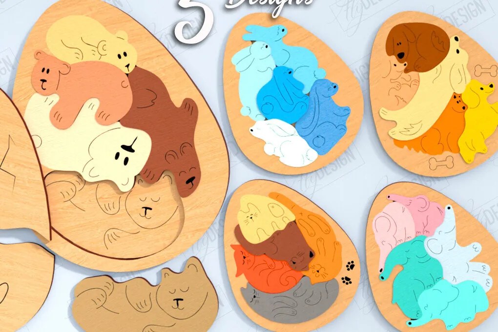 Intra απο ξύλο plywood 3mm-4mm πάχος – Παζλ με Πακέτο κοπής με λέιζερ ζώων Δίασταση  20x20 cm INTRAFABR-120135327