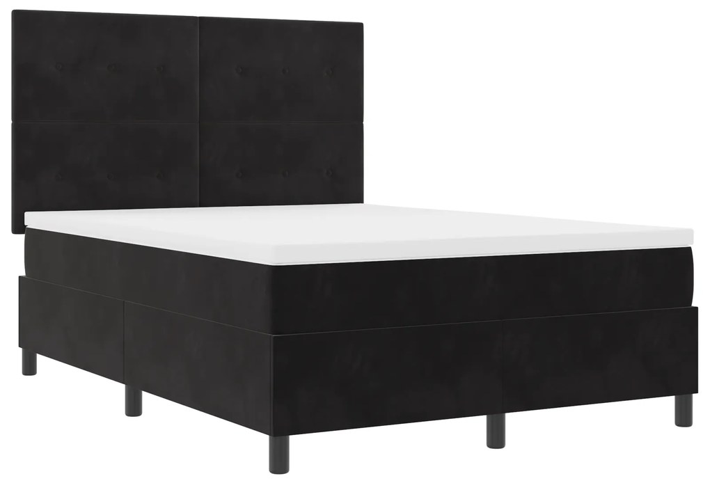 vidaXL κρεβάτι box spring με στρώμα - Μαύρο, 140x190 εκ., Βελούδο