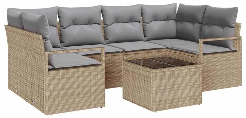 vidaXL Σετ Καναπέ Κήπου με μαξιλάρι 7 pcs Μπεζ, Γκρι 55 x 55 x 37 εκ