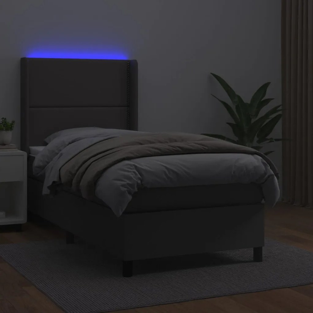 vidaXL Κρεβάτι Boxspring με Στρώμα & LED Γκρι 80x200 εκ. Συνθ. Δέρμα