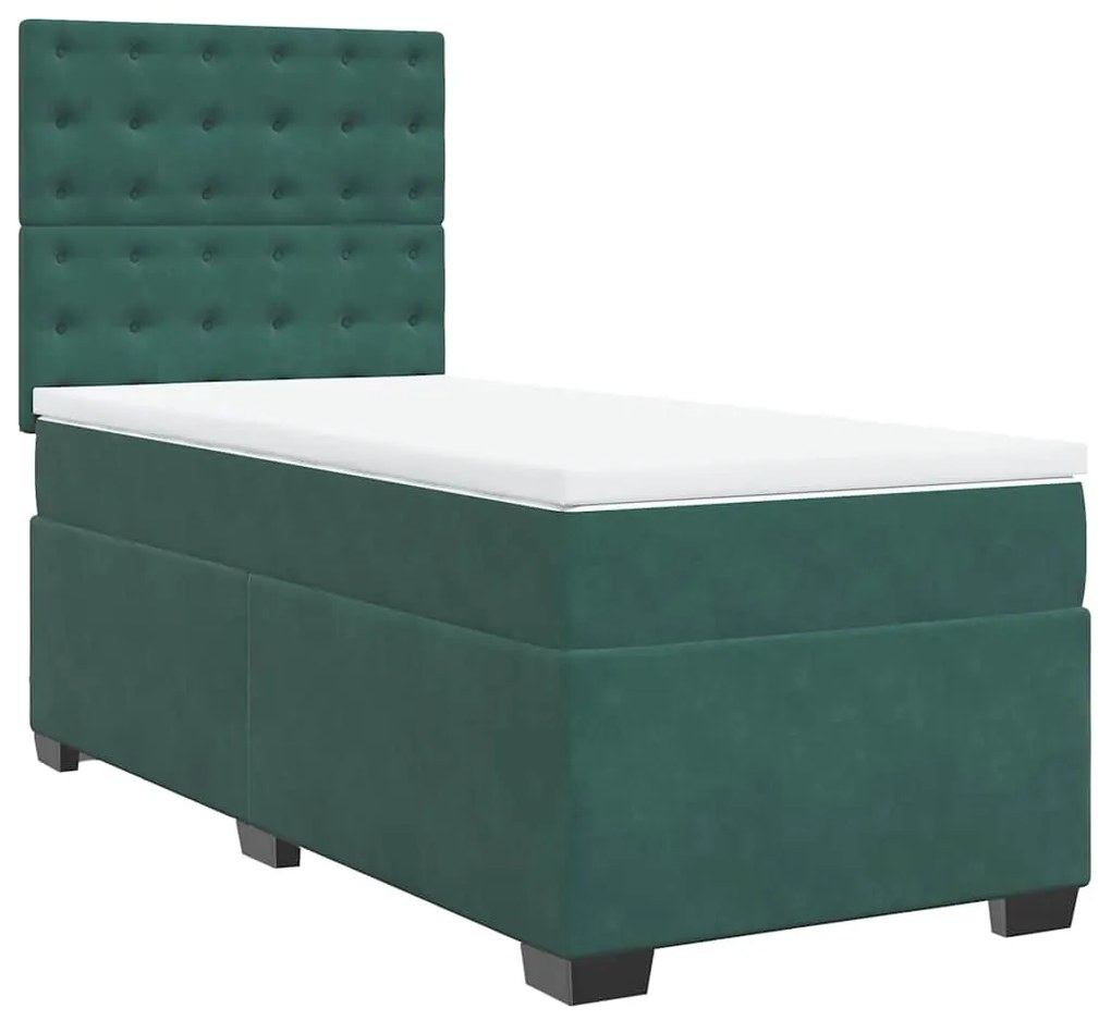 vidaXL Κρεβάτι Boxspring με Στρώμα Σκούρο Πράσινο 90x190 εκ. Βελούδινο