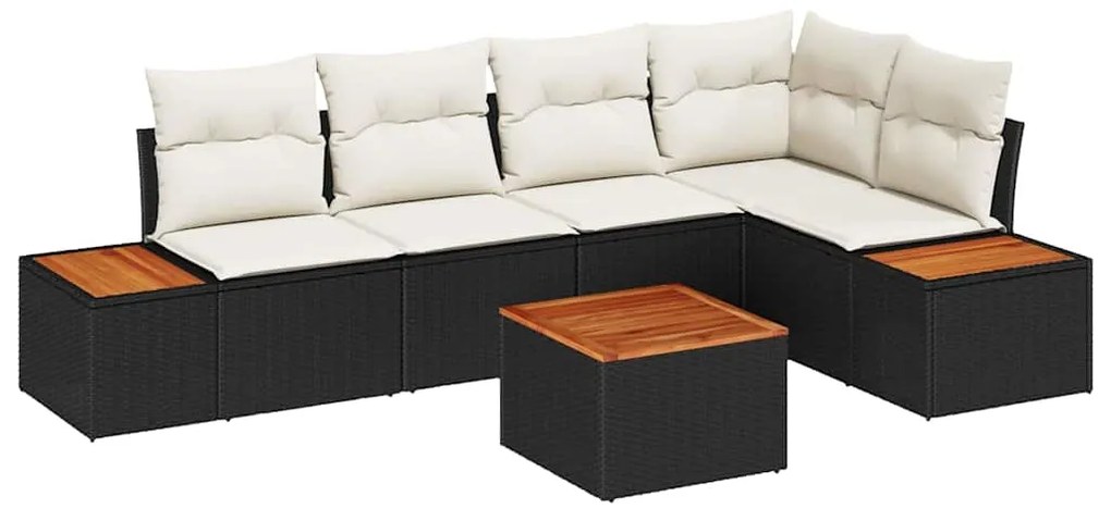 vidaXL Σετ Καναπέ Κήπου με μαξιλάρι 6 pcs Μαύρο και κρεμ Πολυ ράταν