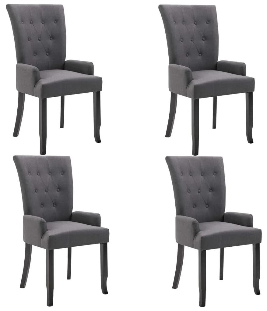 Καρέκλες Τραπεζαρίας με Μπράτσα 4 τεμ. Σκούρο Γκρι Υφασμάτινες - Γκρι