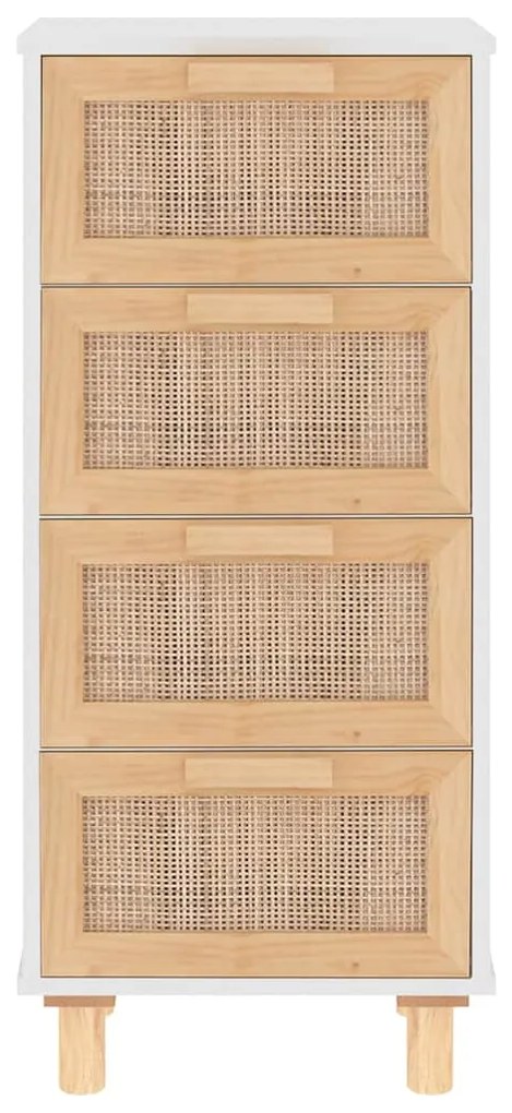 vidaXL Συρταριέρα Λευκή 40 x 30 x 90 εκ. Μασίφ Πεύκο &amp; Φυσικό Ρατάν