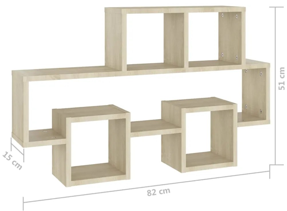 vidaXL Ράφι Τοίχου Σχήμα Αυτοκιν. Sonoma Δρυς 82x15x51 εκ. Επεξ. Ξύλο