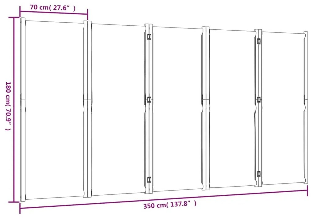 Διαχωριστικό Δωματίου με 5 Πάνελ Αν. Γκρι 350 x 180 εκ. - Γκρι