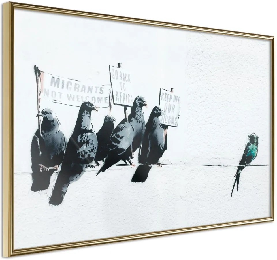 Αφίσα - Banksy: Pigeons - 30x20 - Χρυσό - Χωρίς πασπαρτού