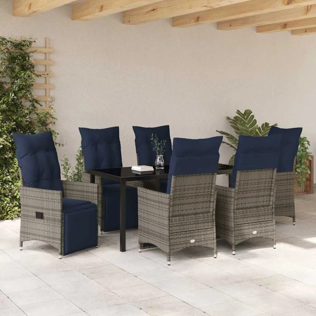 vidaXL Σέτ φαγητού για κήπο 7 pcs Γκρι συνθετικό ρατάν