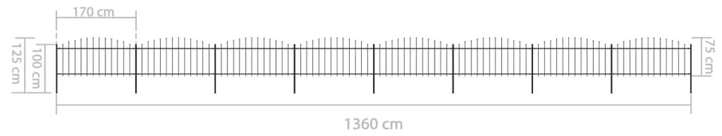 vidaXL Κάγκελα Περίφραξης με Λόγχες Μαύρα (0,5-0,75)x13,6 μ. Ατσάλινα
