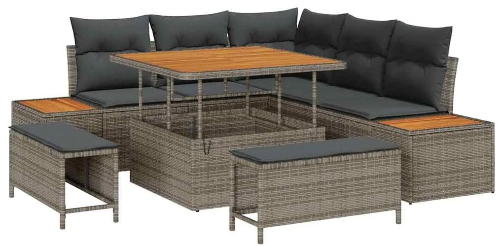 vidaXL Σετ Καναπέ Κήπου με μαξιλάρι 8 pcs Γκρι Πολυ ράταν