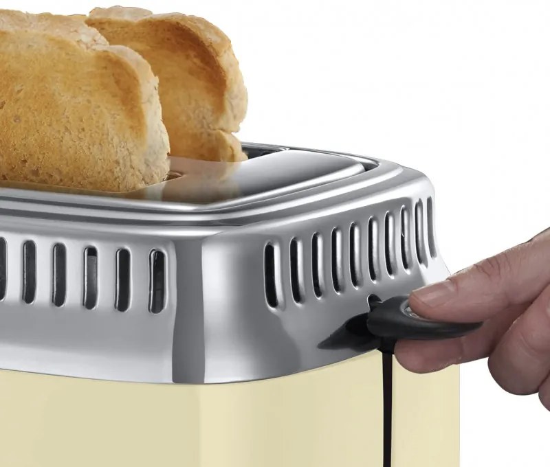 Russell Hobbs Retro Vintage Κρέμα Τοστιέρα 21682-56, 1300W, 2 φέτες, 6 επίπεδα, Κλίμακα ένδειξης ρετρό, Lift & Look, Γρήγορη φρυγανιά, Κρέμα/Inox