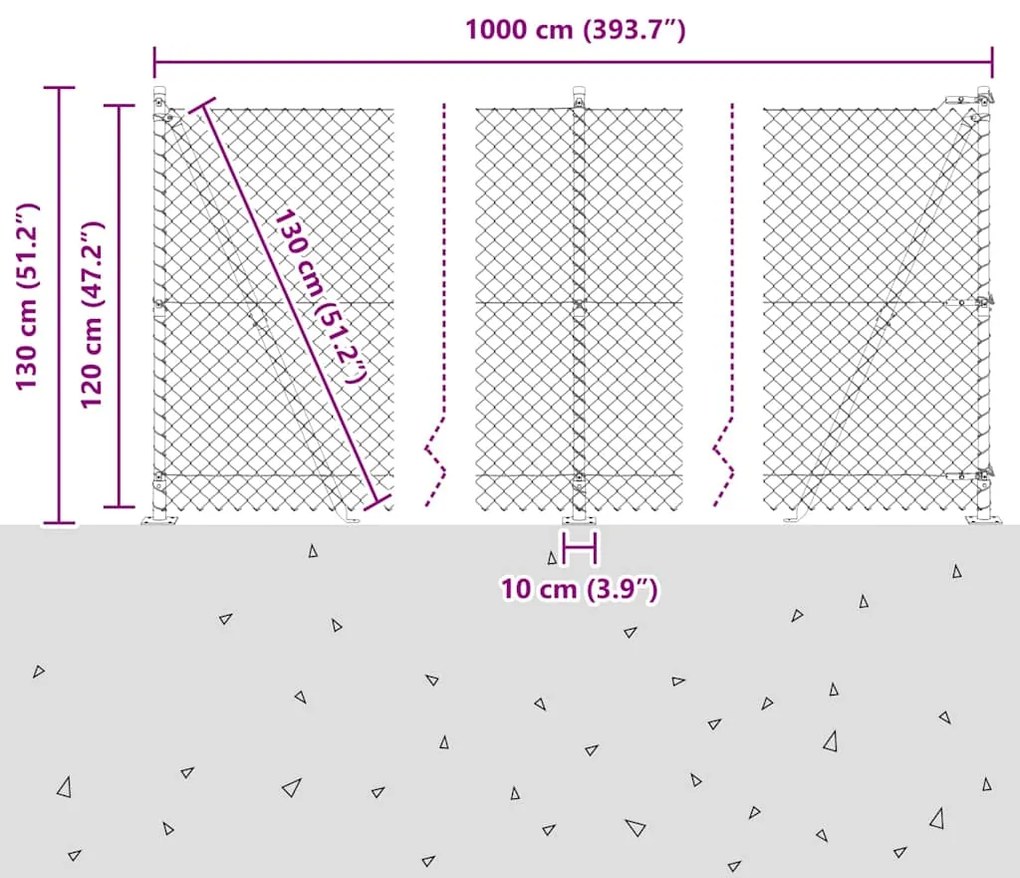 vidaXL Φράκτης από αλυσίδα με στύλους Ασημί 10 x 1.2 μ Ατσάλι