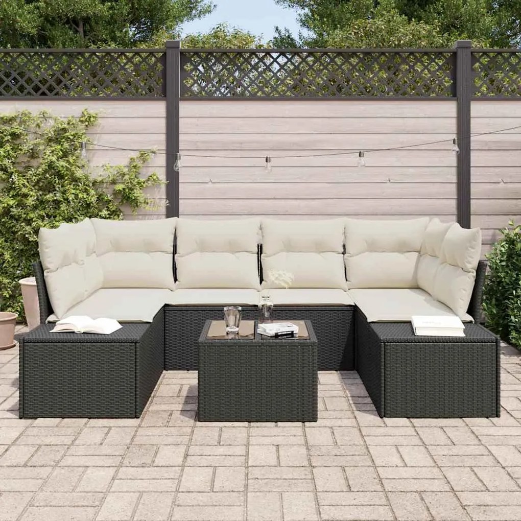 vidaXL Σετ Καναπέ Κήπου 7 pcs Μαύρο Πολυ ράταν
