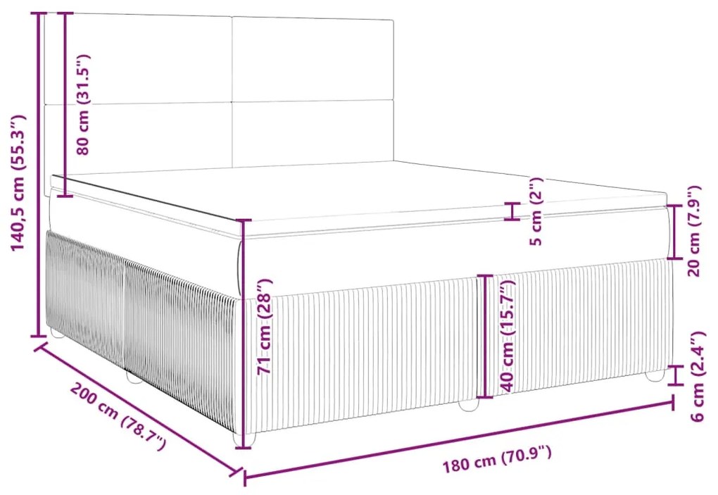 Κρεβάτι Boxspring με Στρώμα Κρεμ 180x200 εκ. Υφασμάτινο - Κρεμ