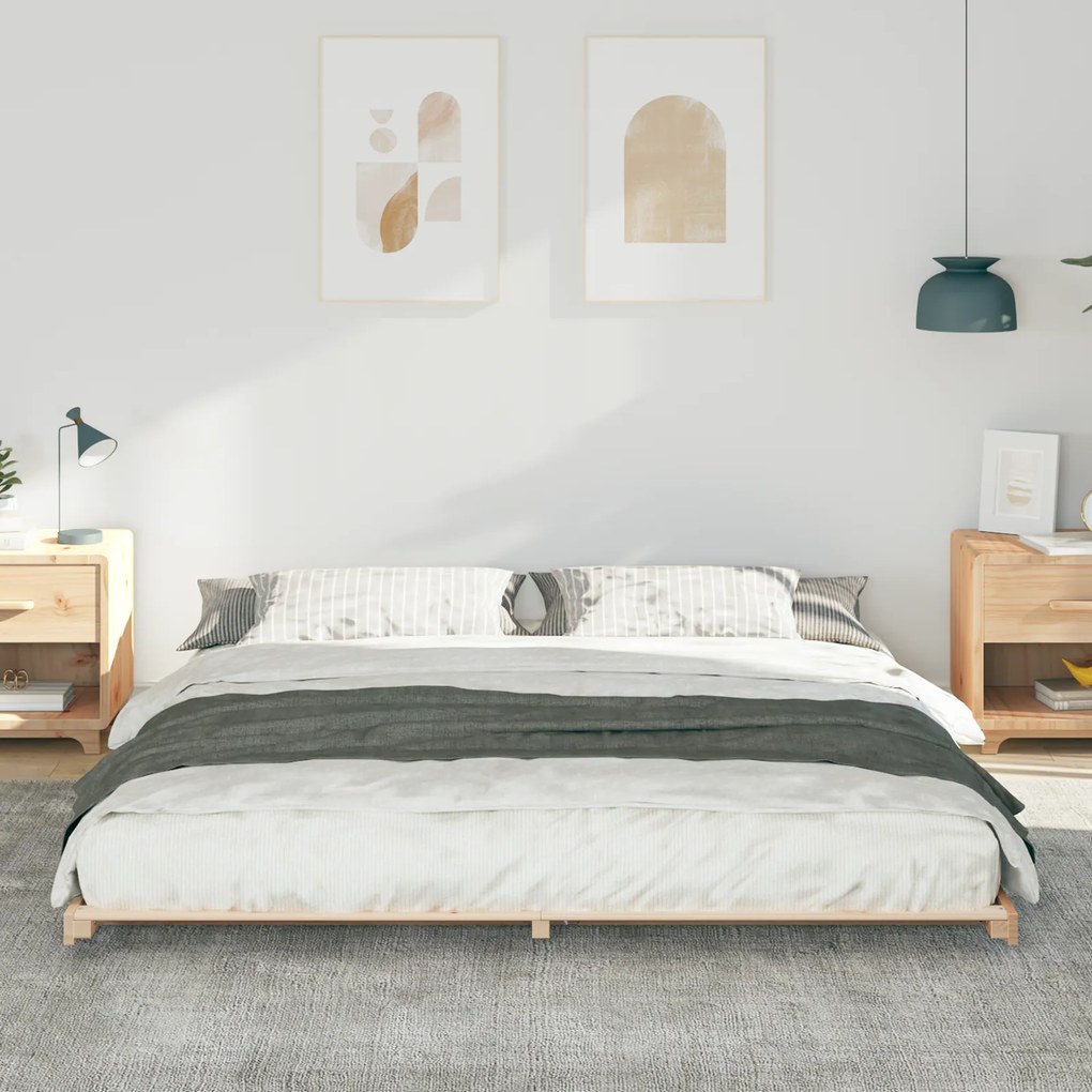 vidaXL Κρεβάτι δαπέδου Καφέ 200 x 200 cm Μασίφ ξύλο πεύκου