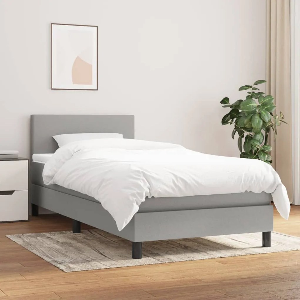 vidaXL Κρεβάτι Boxspring με Στρώμα Ανοιχτό Γκρι 90x200 εκ. Υφασμάτινο