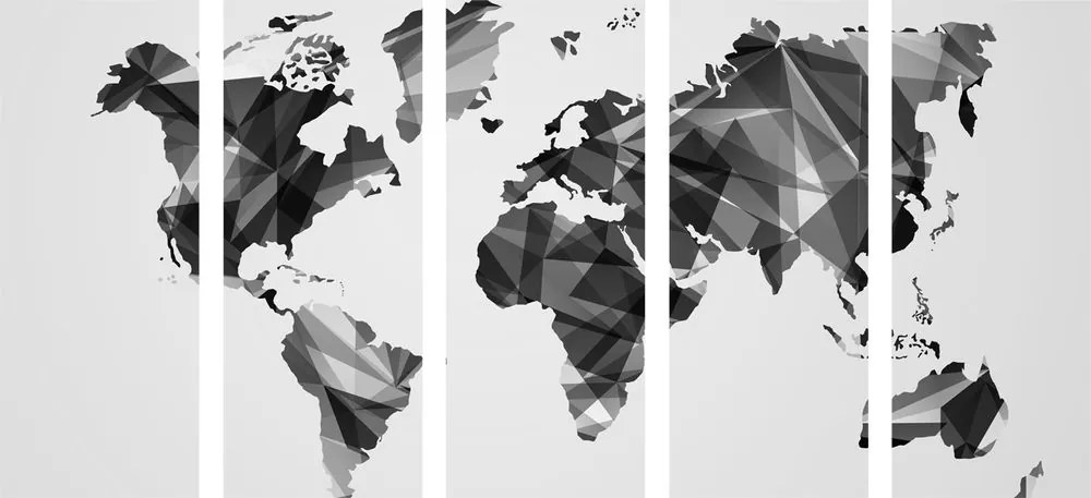 Χάρτης εικόνων 5 μερών του κόσμου σε διανυσματικό σχέδιο γραφικών σε ασπρόμαυρο