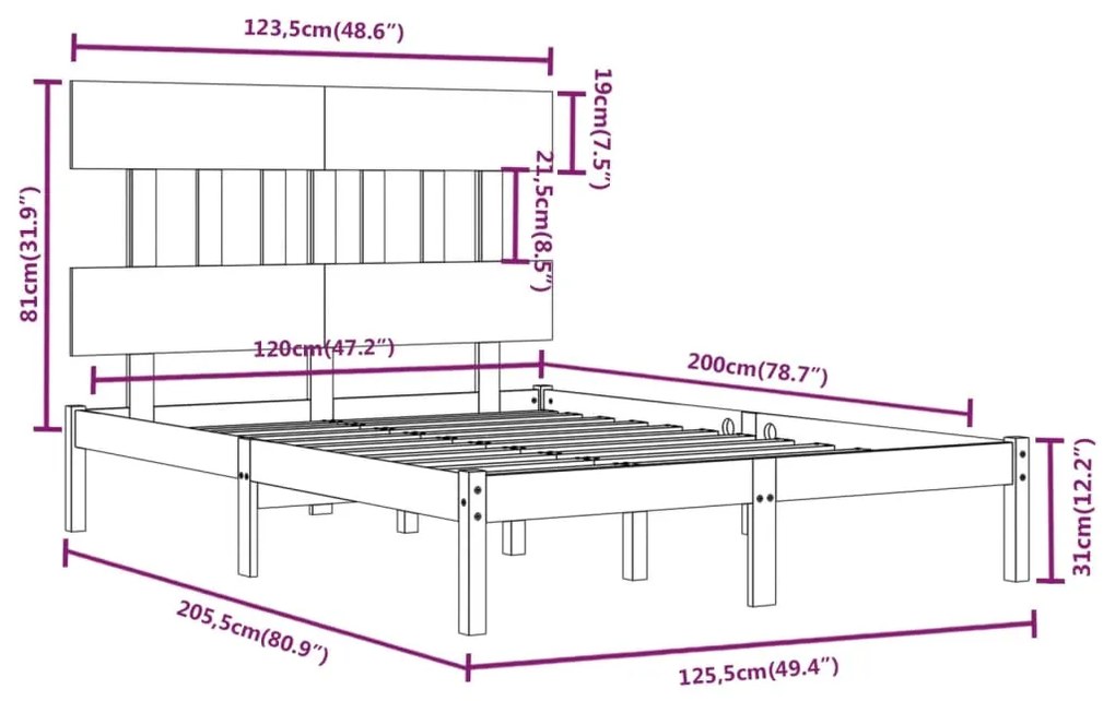 vidaXL Πλαίσιο Κρεβατιού Μαύρο 120 x 200 εκ. από Μασίφ Ξύλο