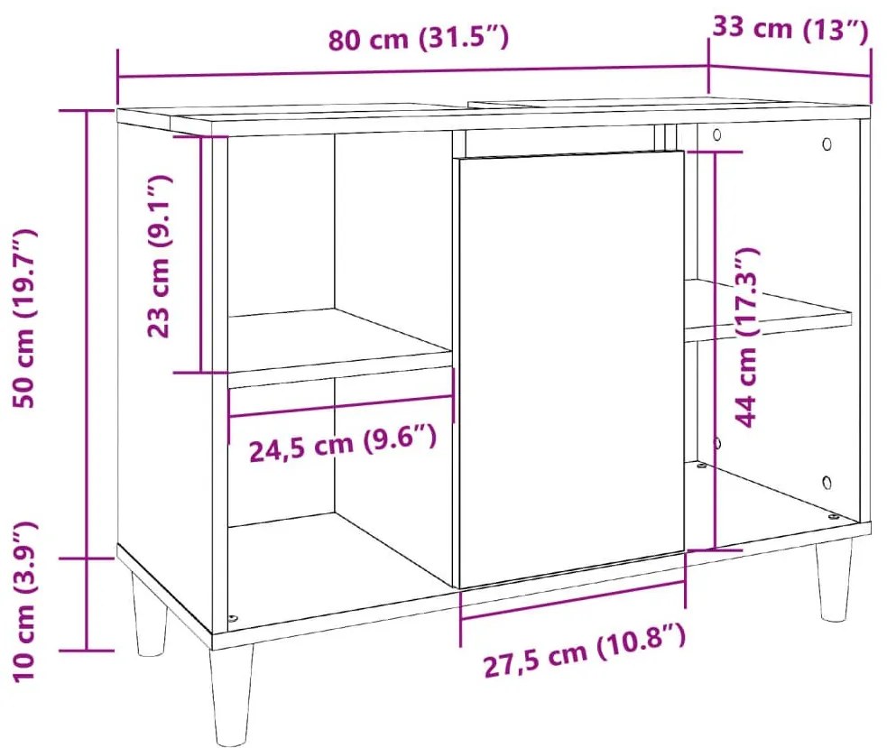 Ντουλάπι Μπάνιου Γκρι Σκυροδέματος 80x33x60 εκ. Επεξ. Ξύλο - Γκρι