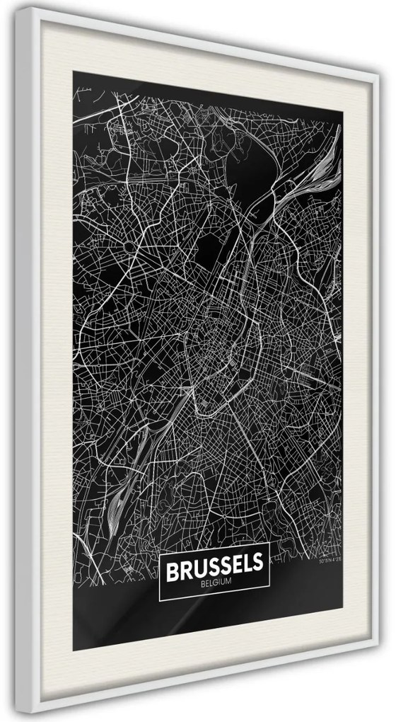 Αφίσα - City Map: Brussels (Dark) - 20x30 - Χρυσό - Με πασπαρτού