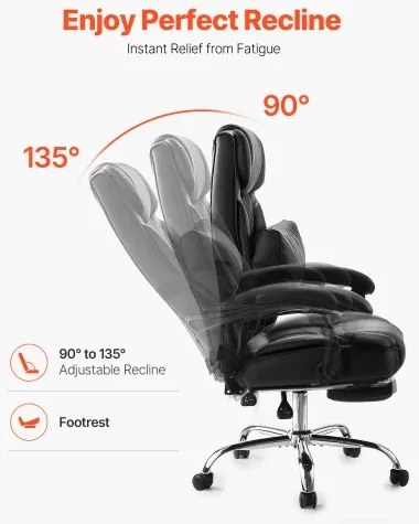 VEVOR Executive Chair High Back Office Chair with Footrest Lumbar Pillow Black