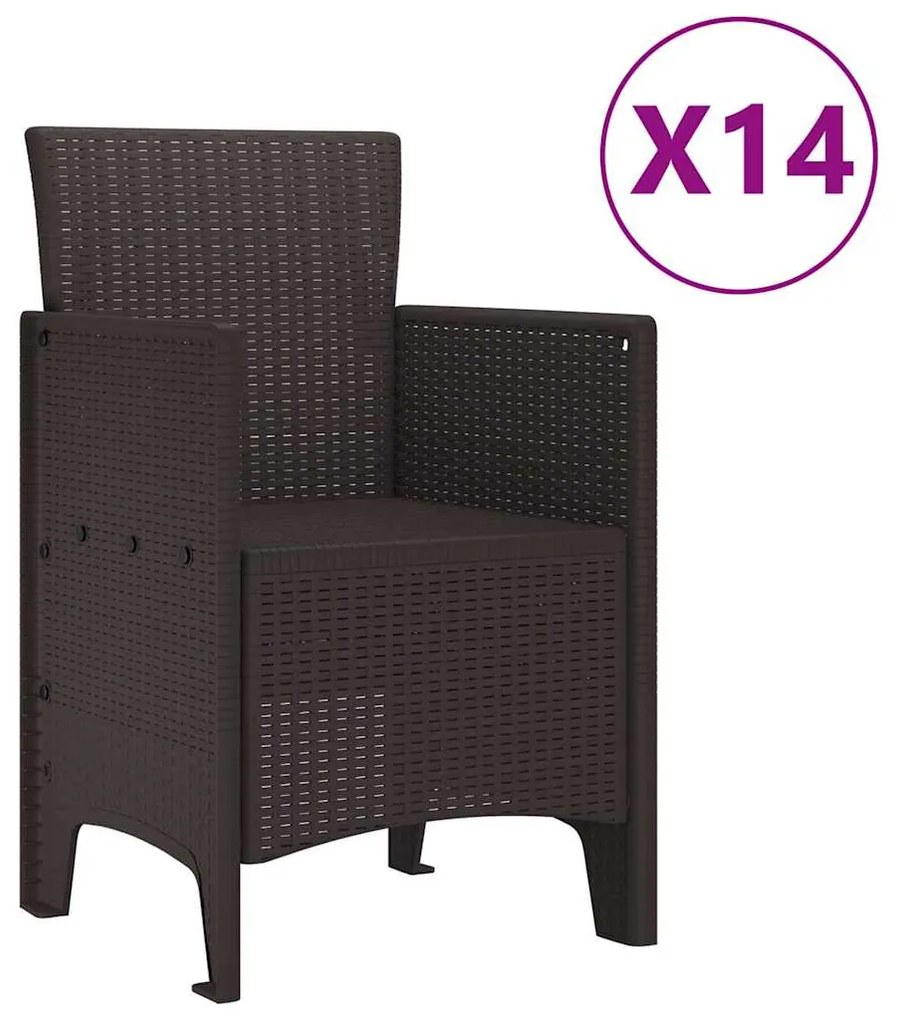 vidaXL Σέτ φαγητού για κήπο 15 pcs Καφέ Rattan Polt