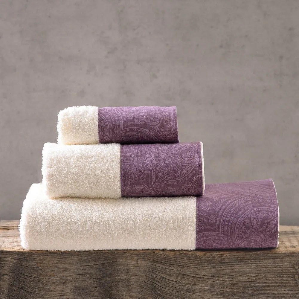 Πετσέτες Charisma (Σετ 3τμχ) Ecru-Purple Ρυθμός Towels Set 70x140cm 100% Βαμβάκι