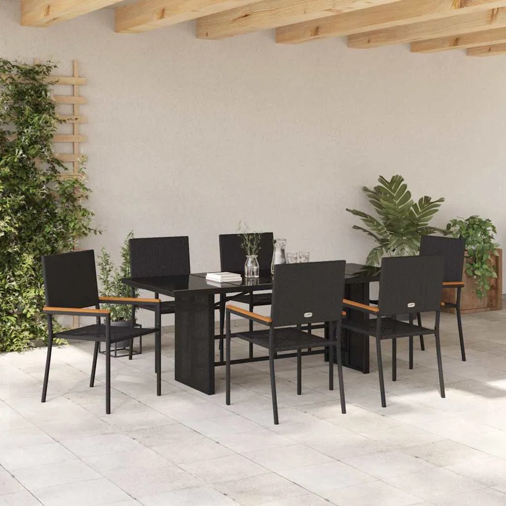 vidaXL Σέτ φαγητού για κήπο 7 pcs Μαύρο 190 x 80 x 75 εκ.
