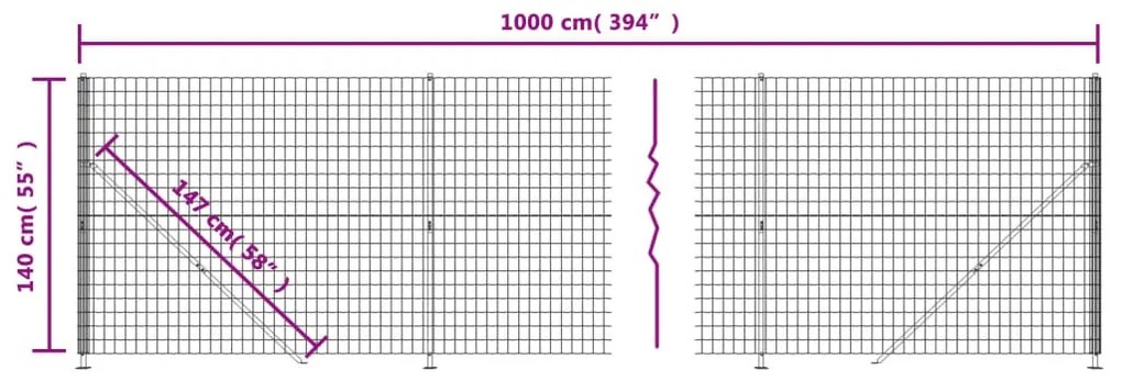 vidaXL Συρματόπλεγμα Περίφραξης Πράσινο 1,4 x 10 μ. με Βάσεις Φλάντζα